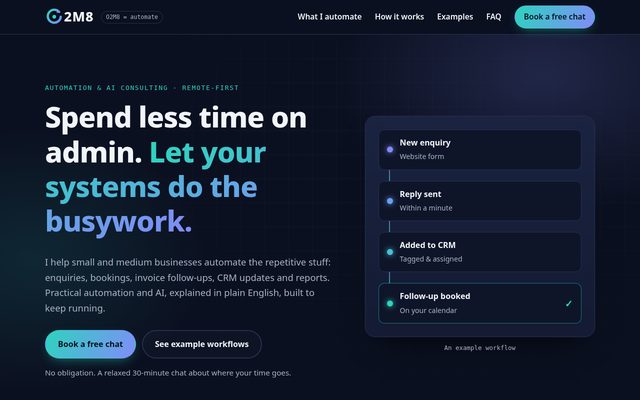 Preview of the O2M8.io homepage